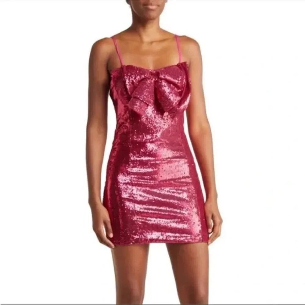 Ronny Kobo Glamorous Pink Sequin Mini bow Dress, XS